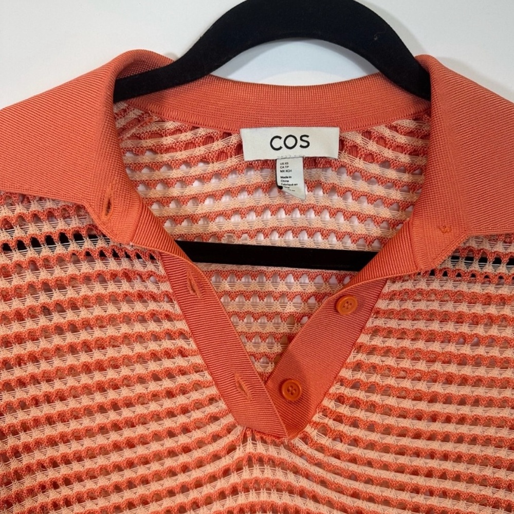 COS Orange Crochet Knit Pullover Collared Top Size S - Picture 6 of 8